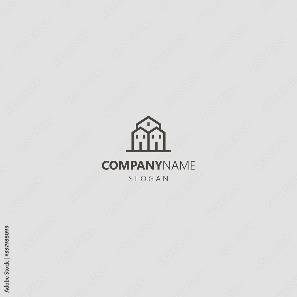 black and white simple vector line art geometric outline iconic logo of three private houses black and white simple vector line art geometric outline iconic logo of three private houses
