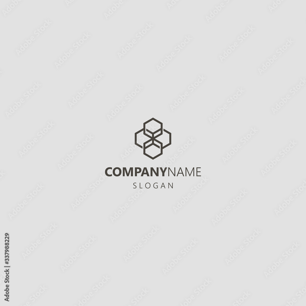 black and white simple vector line art geometric outline iconic logo of four interconnected hexagons