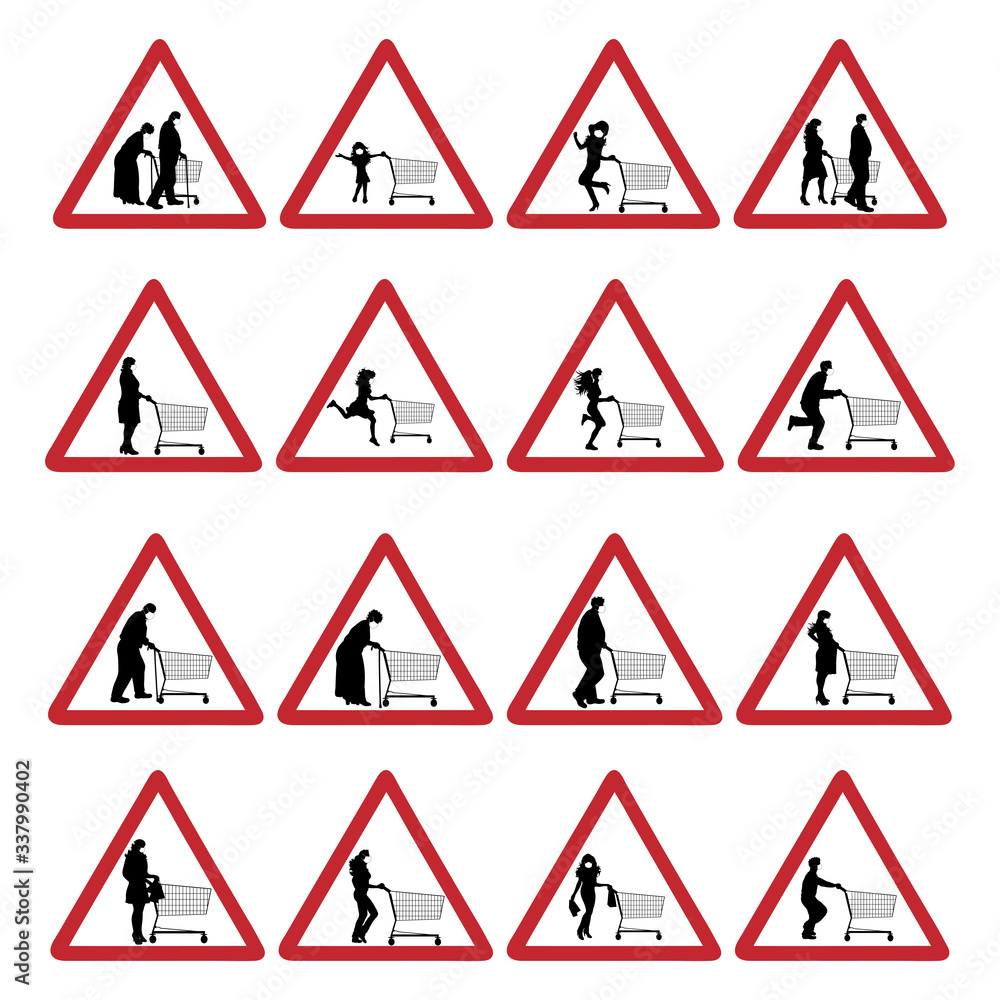 Collection of vector illustration on warning sign shopping only with medical mask on white background. Symbol of prevention and disease. Danger of coronavirus. Collection of vector illustration on warning sign shopping only with medical mask on white background. Symbol of prevention and disease. Danger of coronavirus.