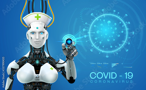 ai robot mediic with corona virus covid 19covid analysis outbreak on earth 3d style