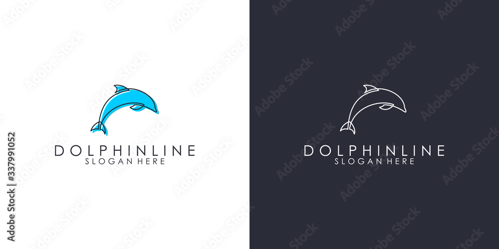 Whale line logo design  templates