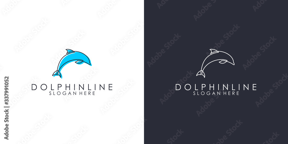 Fototapeta premium Whale line logo design templates