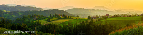 Large panorama of mountain village. Serbia, Europe. Summer evening. photo