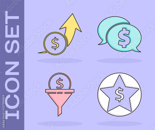 Set Star and dollar, Financial growth and coin, Lead management and Speech bubble with dollar icon. Vector