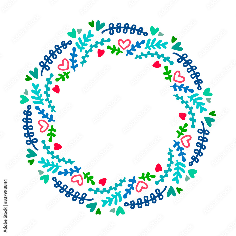 Beautiful mandala wreath illustration in cartoon doodle style flowers plant heart symbol Beautiful mandala wreath illustration in cartoon doodle style flowers plant heart symbol