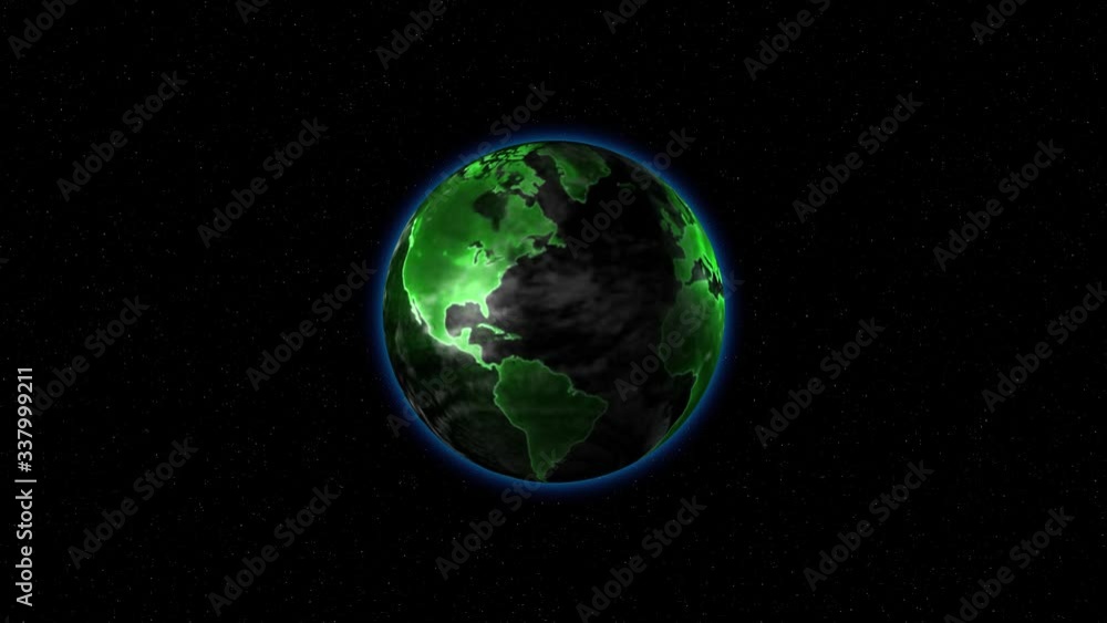 The earth with green neon continents rotates The earth with green neon continents rotates