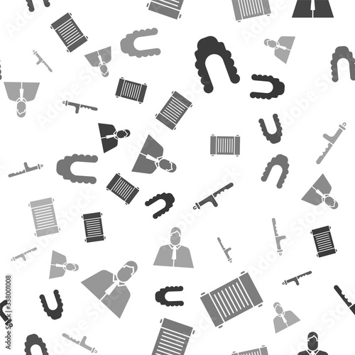 Set Judge wig, Decree, paper, parchment, scroll, Police rubber baton and Lawyer, attorney, jurist on seamless pattern. Vector