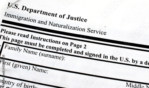 Empty part of USA I-20 immigration form for students with visa