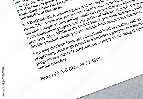USA form I-20 for immigration students with visa photo