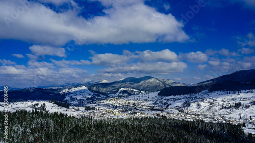 Carpathian mountains winter Snow aerial photography.