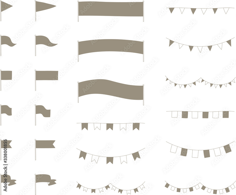 旗のおしゃれな手書き風の見出し装飾・素材／イラスト／フレーム／セット