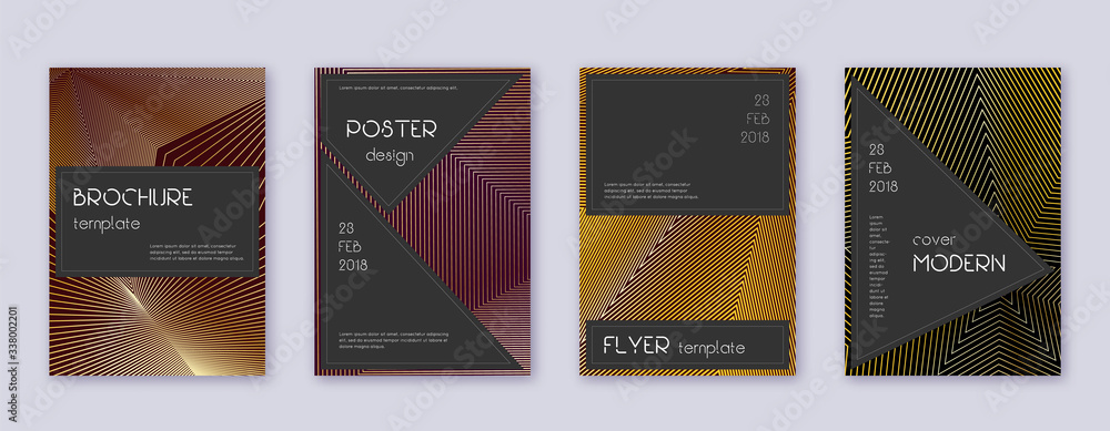 Black brochure design template set. Gold abstract 