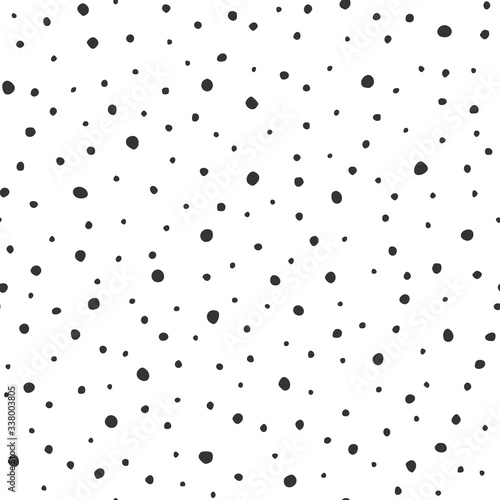 Seamless pattern. Shapeless circles and dots of different sizes, chaotic points. 