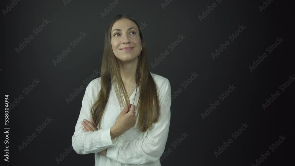beautiful actress smiles and plays with long loose hair beautiful actress smiles and plays with long loose hair