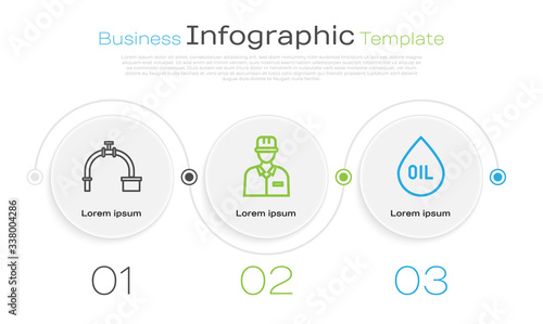 Set line Industry pipe and valve, Oilman and Oil drop. Business infographic template. Vector