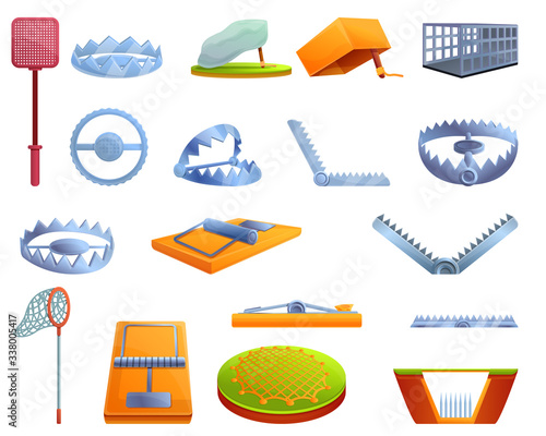 Animal trap icons set. Cartoon set of animal trap vector icons for web design