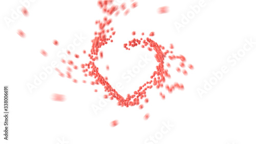 Heart shape made out of shiny sphere on white background. Valentine s Day. 3D rendering.