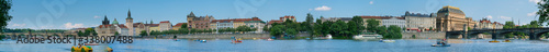 Prague day panorama and reflection in the river