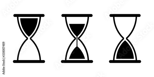 Hourglass sand glass vector isolated icons. Vintage black sand glass icon. Countdown clock counter timer vector isolated signs.