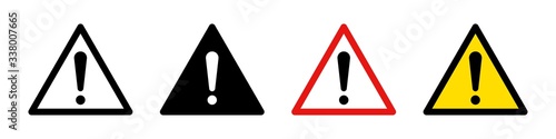 Attention caution danger signs. Vector isolated icon. Se of attention signs. Collection vector danger icons isolated on white background.
