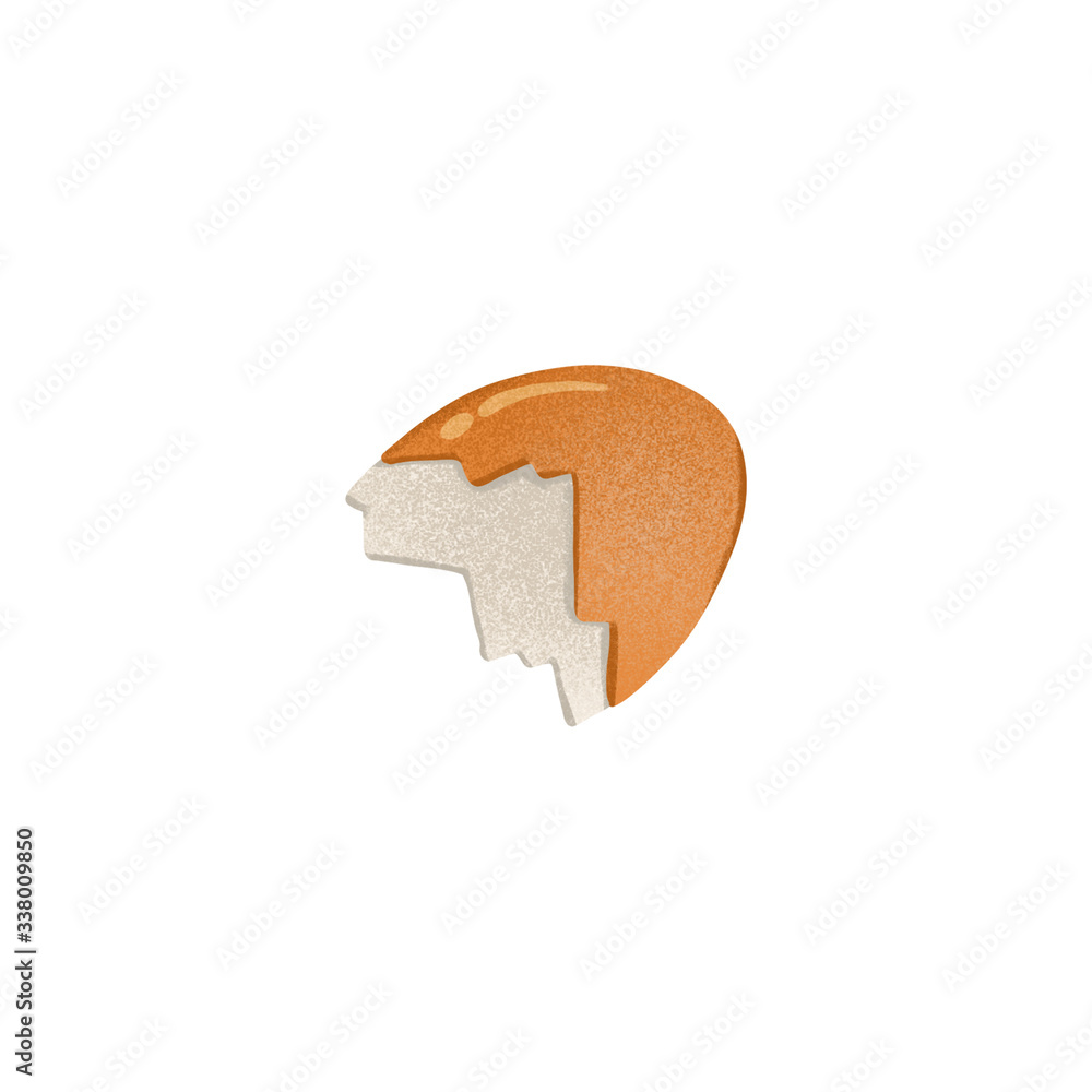 Fototapeta premium Half shell brown eggshell. Print for stickers, cards, invitations, banners, posters, menus, cafes, kitchen, wrapping paper, stationery, textiles.