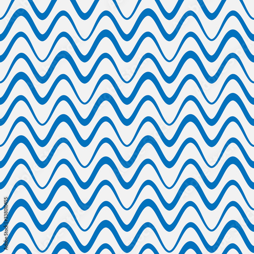 Abstract wavy lines pattern, simple wave ornament on white, seamless background