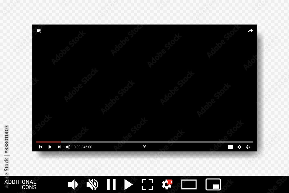 Blank video screen. Video player interface. You are using a desktop desktop web player, a modern social media interface design template for web and mobile applications. Vector illustration. Blank video screen. Video player interface. You are using a desktop desktop web player, a modern social media interface design template for web and mobile applications. Vector illustration.