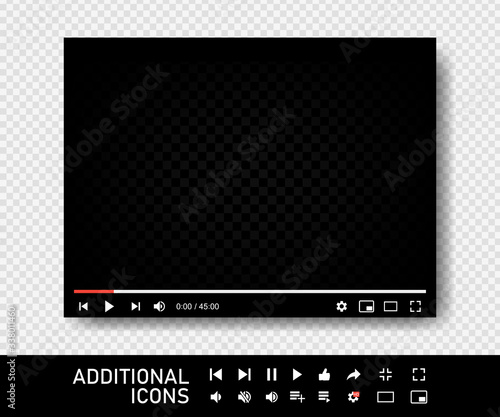 Blank video screen. Video player interface. You are using a desktop desktop web player, a modern social media interface design template for web and mobile applications. Vector illustration.