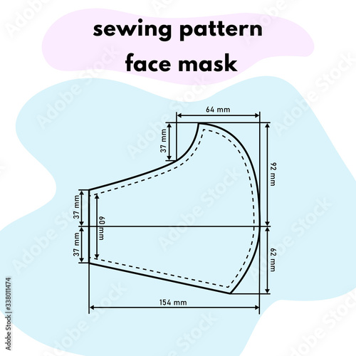 Sewing pattern of a medical face mask.Sew a mask with your own hands.Protection from coronavirus.Vector illustration.