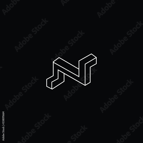 Minimal elegant monogram art logo. Outstanding professional trendy awesome artistic 3D N NN initial based Alphabet icon logo. Premium Business logo White color on black background