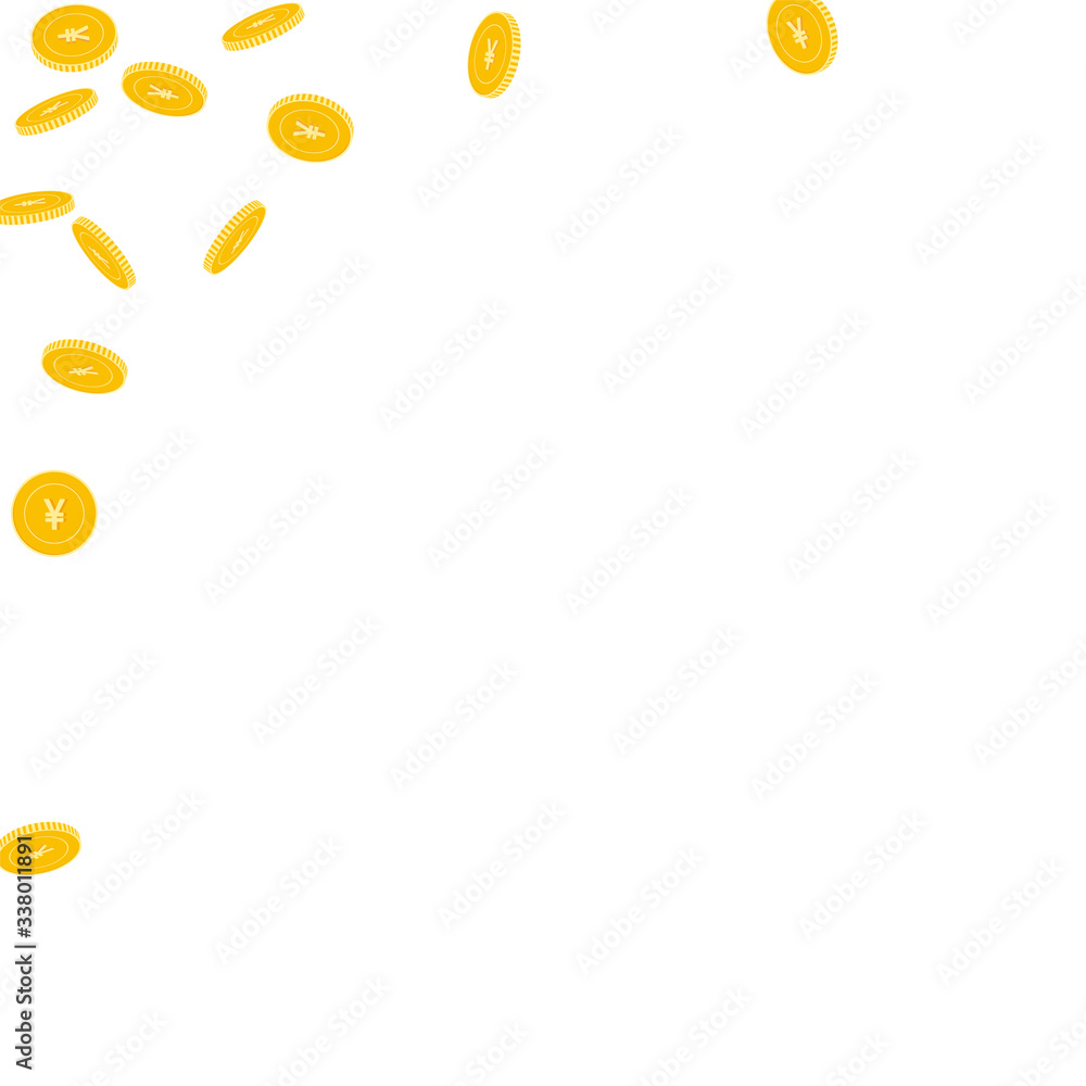 Chinese yuan coins falling. Scattered sparse CNY c Chinese yuan coins falling. Scattered sparse CNY c