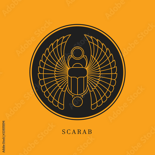 Circular illustration of the Egyptian scarab beetle, personifying the god Khepri