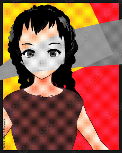 Anime Girl Cartoon Character Japanese Girl with Comic Effect with a smile and Background it's Anime Manga Girl from Japan © HiHACKER