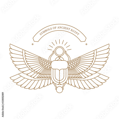 Vector illustration of the Egyptian scarab beetle, personifying the god Khepri.