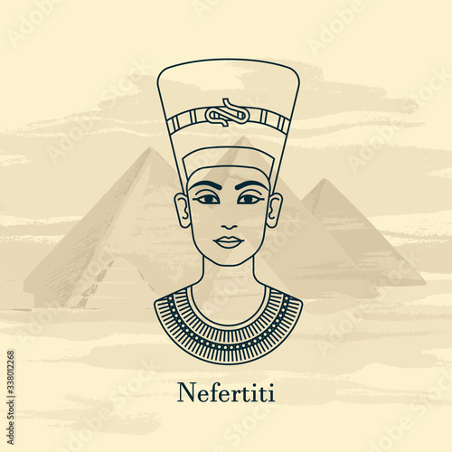 A vector illustration of the queen of Egypt Nefertiti profile.