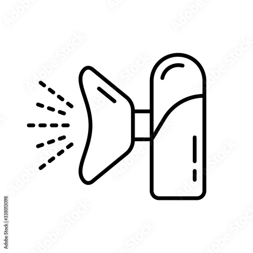Portable nebulizer icon. Linear logo of medical inhaler. Black illustration of individual device with micro atomization for respiratory disease treatment. Contour isolated vector on white background