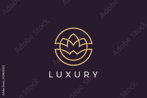 Flower circle Logo abstract design vector template Luxury linear outline style. Cosmetics Fashion SPA Jewelry Logotype concept icon