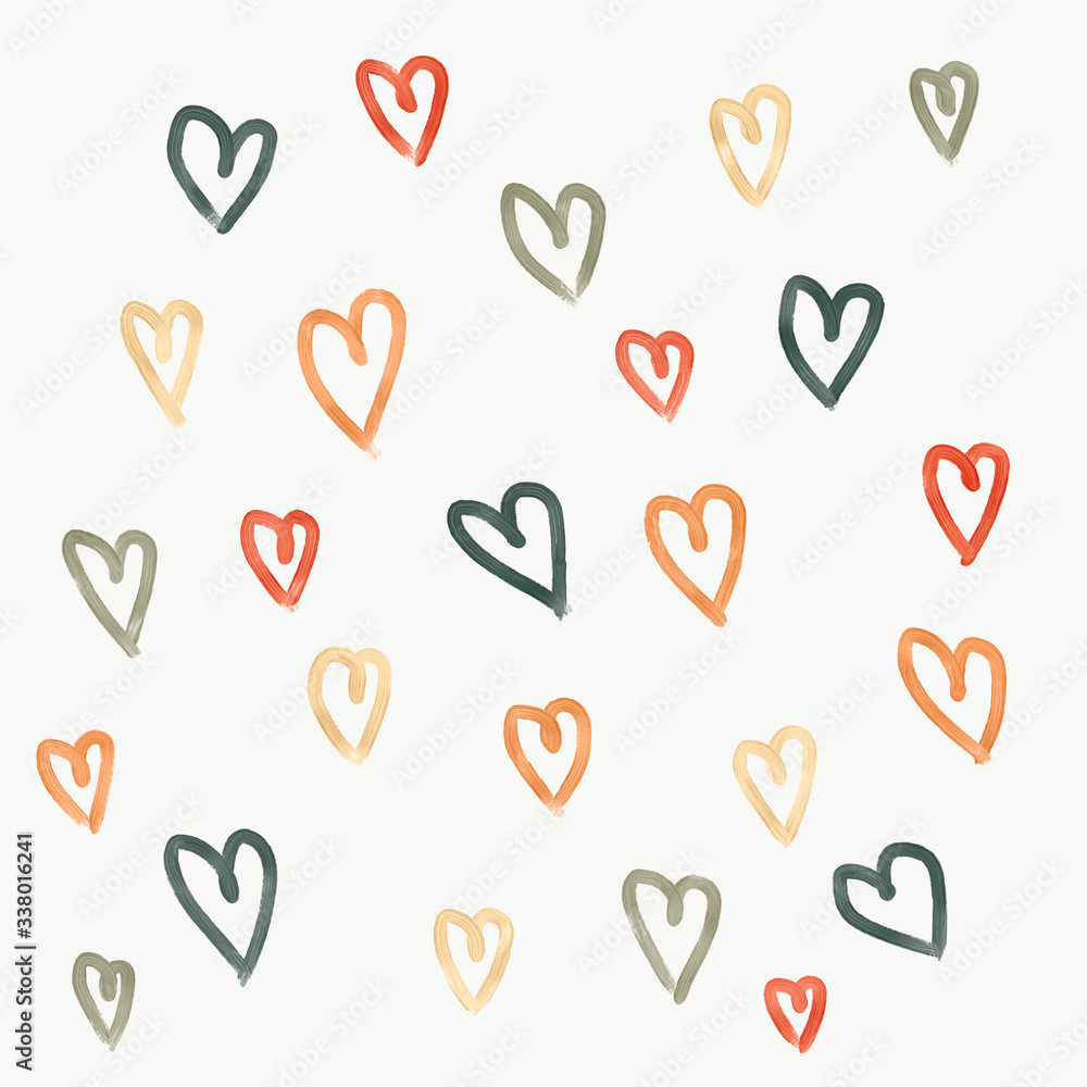 hand-drawn hearts pattern on white background