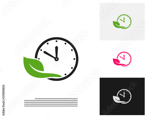 Nature Clock logo design concept vector. Nature Time management logo template. Concept icon isolated on white background. Vector symbol.