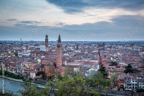 View of the evening Verona from the observation deck at the Castle of St. Peter. Verona, Veneto, Italy