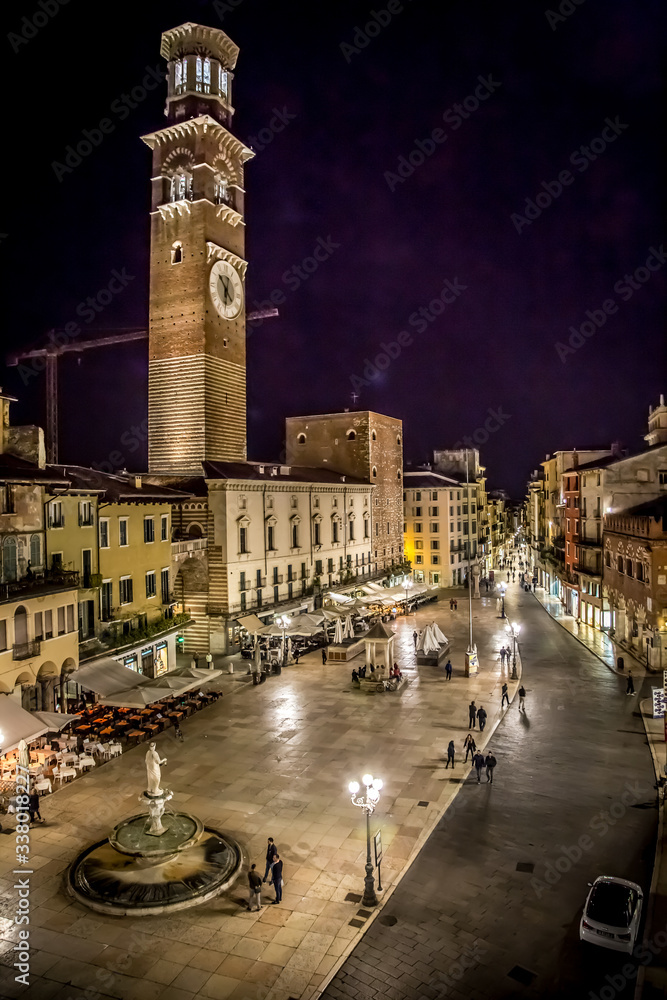Fototapeta premium View of the Piazza delle Erbe in the evening. Verona, Veneto, Italy
