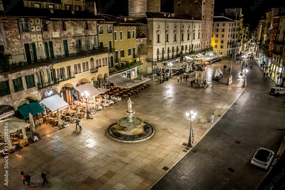 View of the Piazza delle Erbe in the evening. Verona, Veneto, Italy
