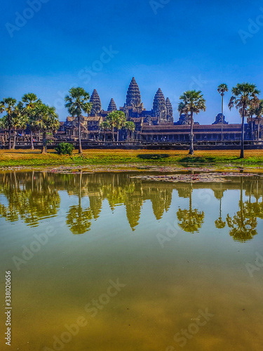 Siem Reap, Cambodia, December 29, 2019: Angkor Wat temple water © Felipe