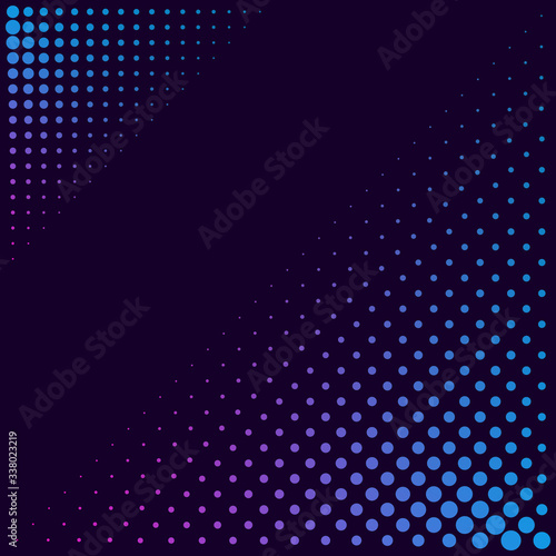 Halftone gradient pattern. Halftone dots colorful texture for your design. Abstract neon dark blue background. Vector illustration