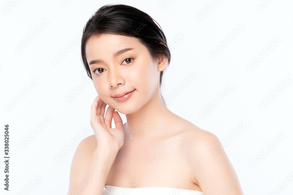 Beautiful Young Asian Woman with Clean Fresh Skin. Face care, Facial treatment, Cosmetology, beauty and healthy skin and cosmetic concept, woman beauty skin isolated on white background Beautiful Young Asian Woman with Clean Fresh Skin. Face care, Facial treatment, Cosmetology, beauty and healthy skin and cosmetic concept, woman beauty skin isolated on white background