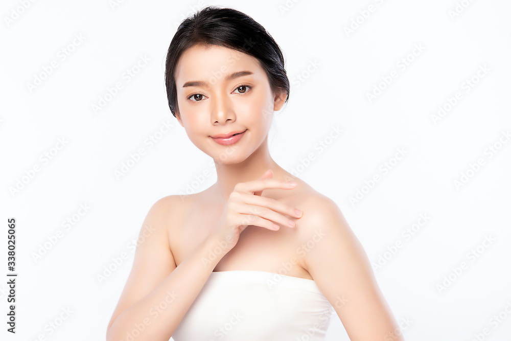 Beautiful Young Asian Woman with Clean Fresh Skin. Face care, Facial treatment, Cosmetology, beauty and healthy skin and cosmetic concept, woman beauty skin isolated on white background Beautiful Young Asian Woman with Clean Fresh Skin. Face care, Facial treatment, Cosmetology, beauty and healthy skin and cosmetic concept, woman beauty skin isolated on white background