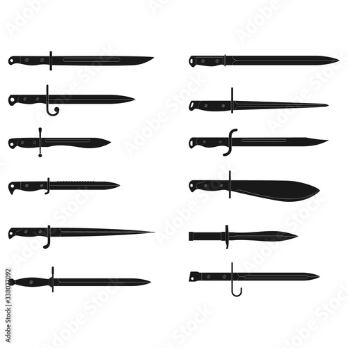 Foto Vector monochrome icon set with bayonet knives