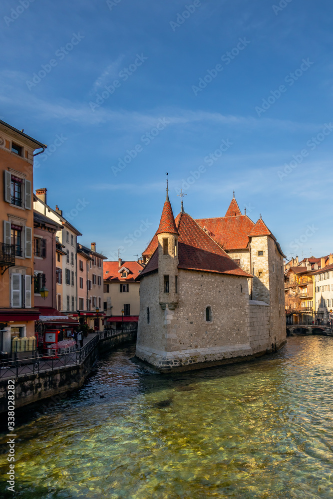 Old medieval prison set in the. middle of the Thiou River, Annecy, France Old medieval prison set in the. middle of the Thiou River, Annecy, France