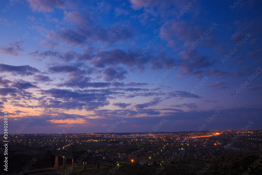 Night city landscape in Eastern Europe