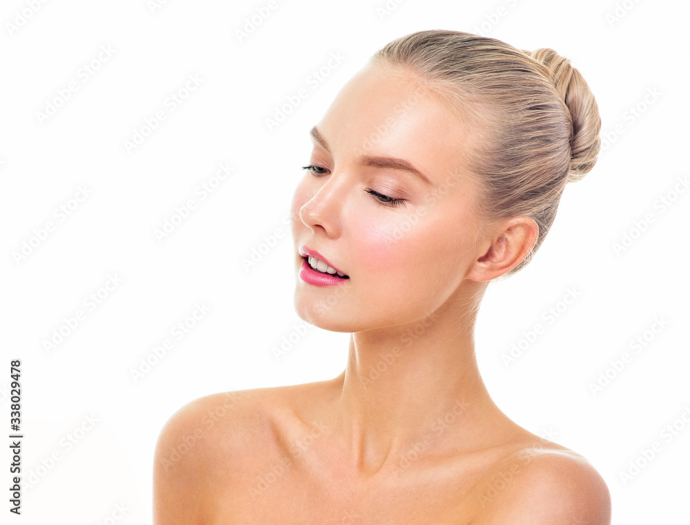 Beautiful face of young adult woman with clean fresh skin. Beautiful face of young adult woman with clean fresh skin.